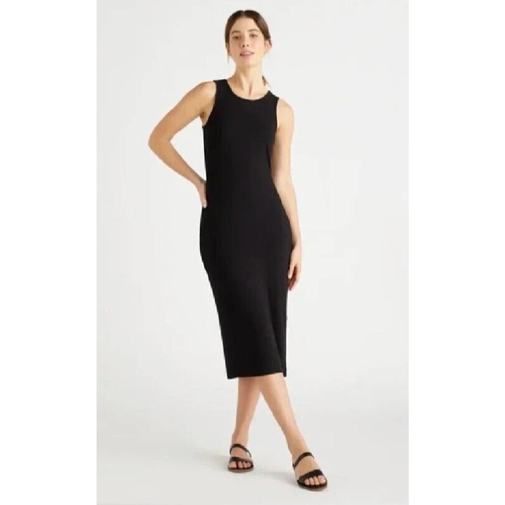 Quince Women’s Black Tencel Rib Knit Midi Dress sz S NWT Sleeveless Mid-Length - Picture 1 of 5